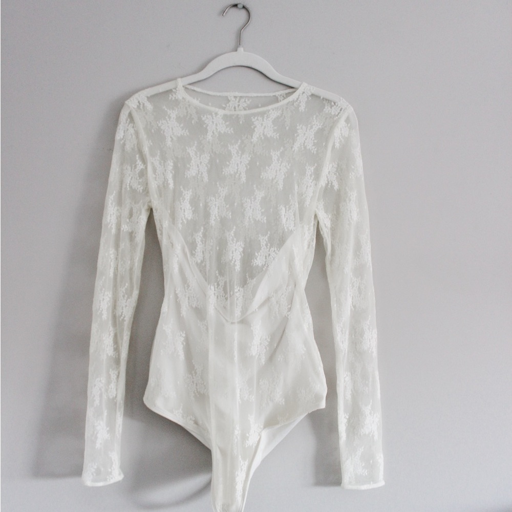 Abercrombie & Fitch Cream Long Sleeve Fitted Bodysuit